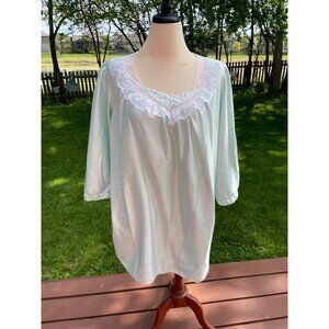 Vintage Stardust Womens Mint Green Nightgown With Lace Trim & 3/4 Sleeves